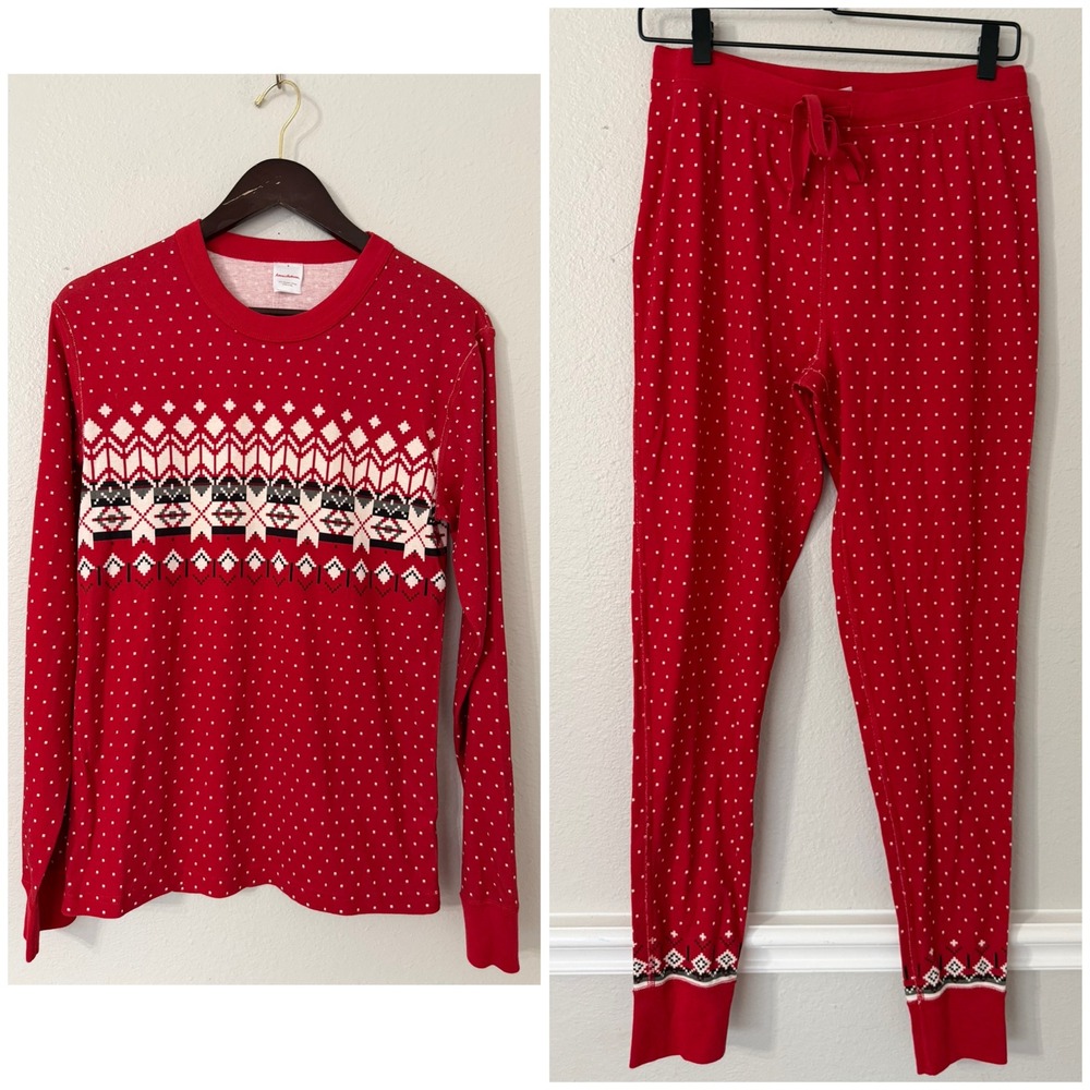 Hanna Andersson Red Fair Isle Polka Dot Organic Cotton Pajama Set S/ M READ